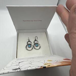 Silver Opal Earrings 925 Round Double Hoop Modernist Drop MAGNOLIA Gift Boxed